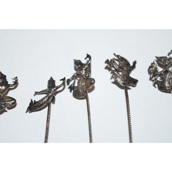 Vtg Silvertone Cocktail Picks Asian Oriental Appetizer Siam Dancer Medieval 12pc - Picture 3 of 10